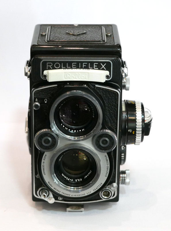 Rollei 3.5F façade blanche révisé + étui cuir