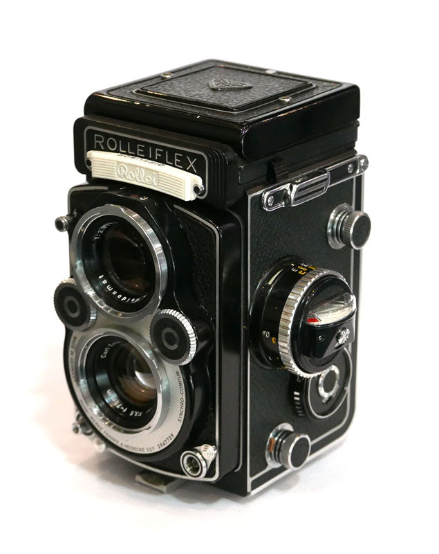 Rollei 3.5F façade blanche révisé + étui cuir