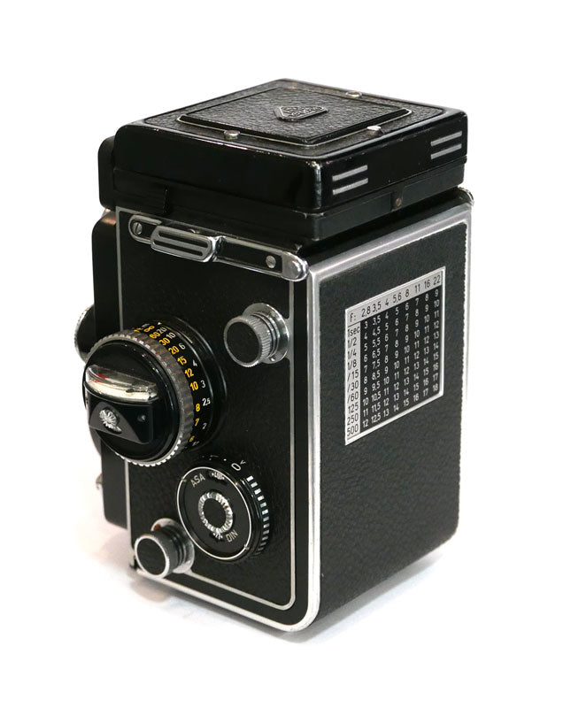Rollei 3.5F façade blanche révisé + étui cuir