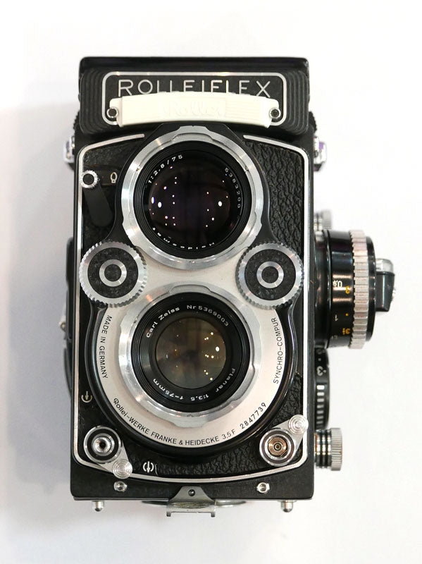 Rollei 3.5F façade blanche révisé + étui cuir